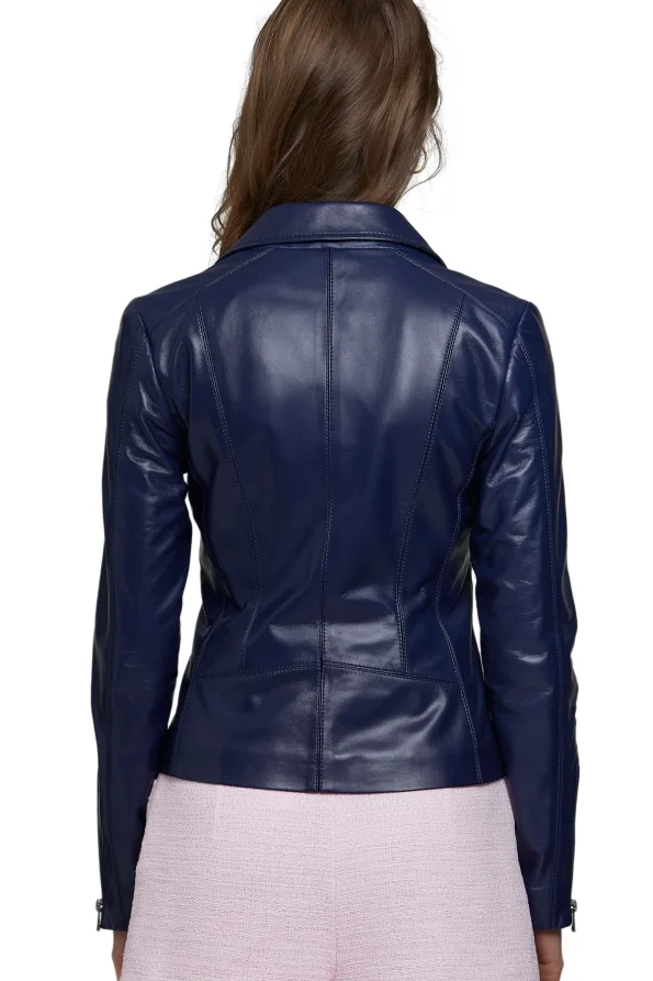 Ashley Graham Women’s 100% Real Navy-Blue Leather Jacket 2