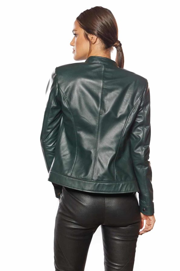 Bella Women’s 100% Real Green Leather Jacket 3