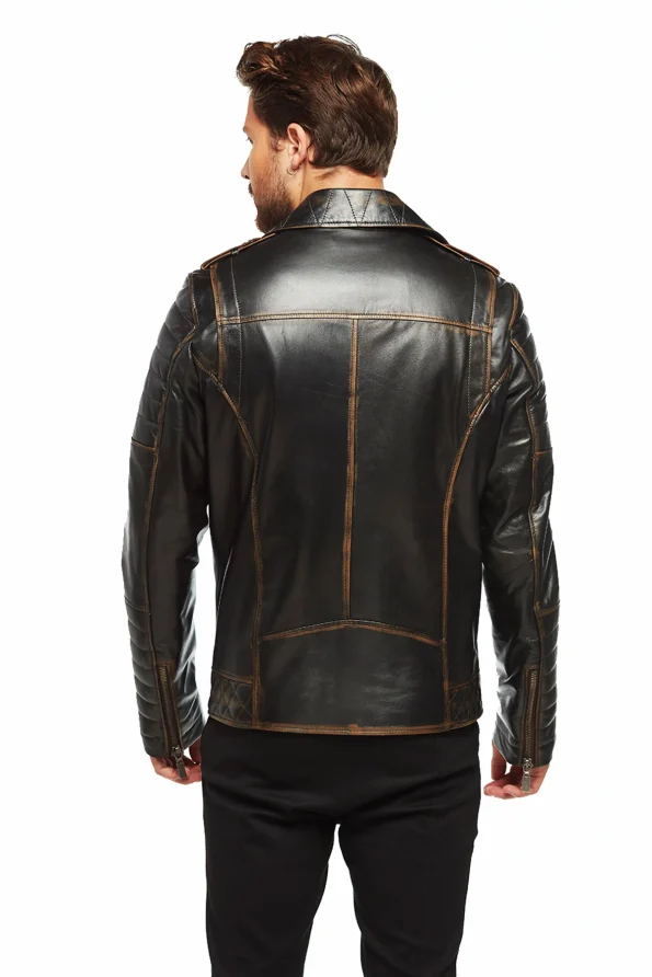 Branden Men’s 100% Real Whiskey Leather Distressed Biker Jacket 4