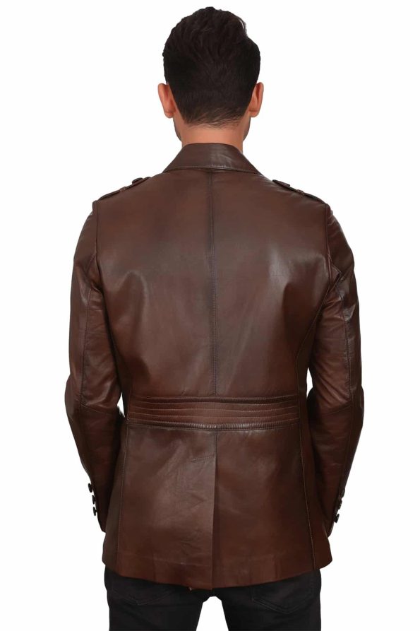 Jaxon Men’s 100% Real Brown Leather Safari Coat 2