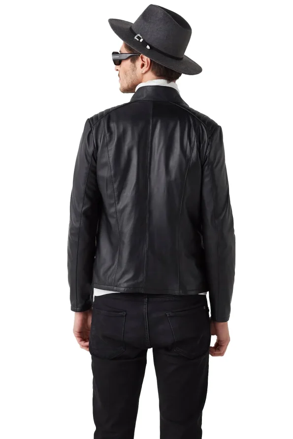 Deniel Men’s 100% Real Black Leather Double Faced Jacket 4